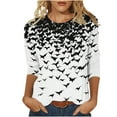 thumbnail image 1 of Bzhegqhd Women's Halloween Tees Printed 3/4 Sleeve T-Shirts Round Neck Loose Fit Blouse Casual Short Sleeve Top Holiday Graphic Soft Cotton Fall Party Wear, 1 of 4