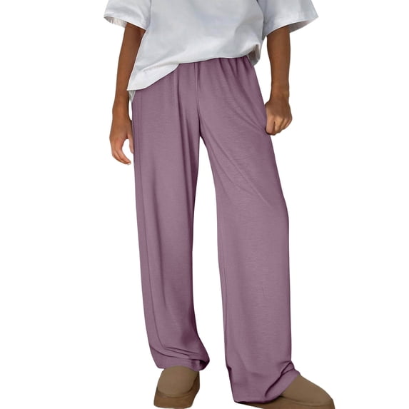 Bzhegqhd Women's High Waisted Sleep Pants Elastic Waist Comfy Home Wear Pajama Solid Color Loose Fit Lounge Trousers Soft Brushed Fleece Bottoms Cozy Nightwear Stretch