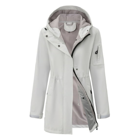 Bzhegqhd Women's Hooded Solid Color Fleece Lined Jacket Long Sleeve Zip Up Winter Warm Coat with Pockets Stand Collar Sporty Casual Outerwear Windproof Top