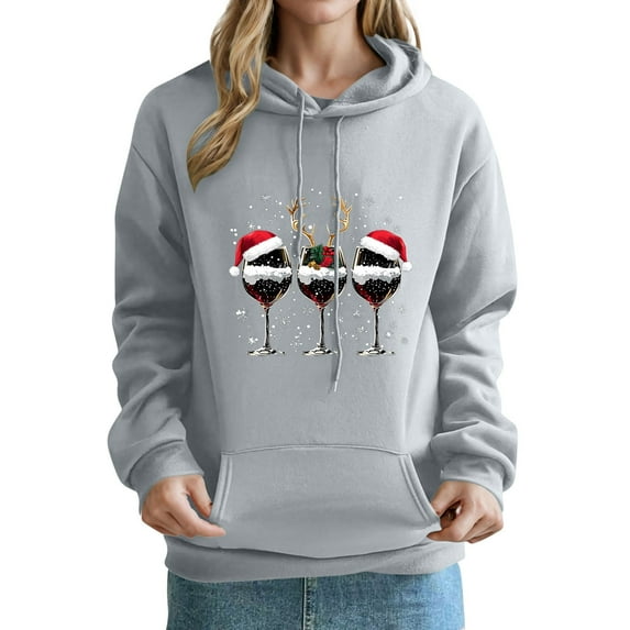 Bzhegqhd Women's Hooded Sweatshirts Christmas Printed off Shoulder Long Sleeve Loose Fit Casual Top Holiday Winter Fashion Pullover Comfortable Soft Blouse Gift for Ladies