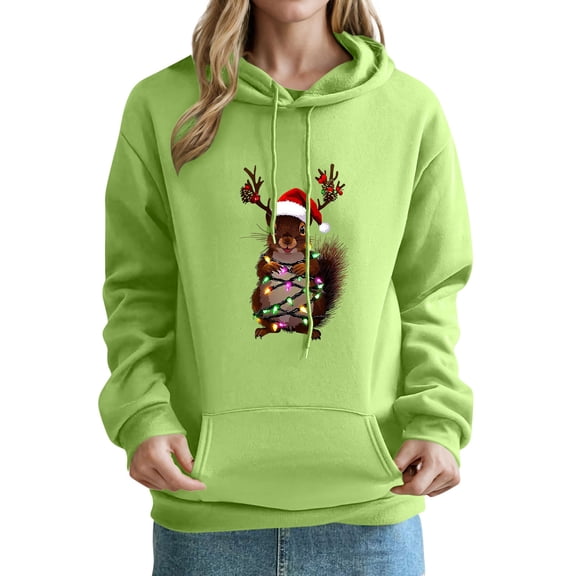 Bzhegqhd Women's Hoodies Christmas Print off Shoulder Long Sleeve Hooded Sweatshirt Loose Fit Casual Top Holiday Party Wear Fall Winter Fashion Pullover