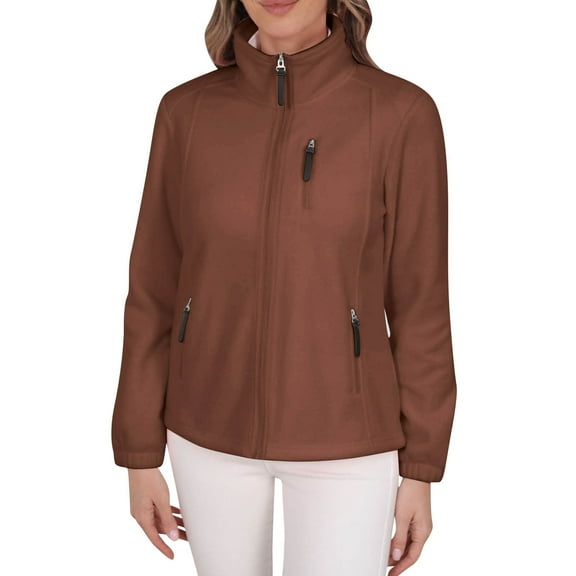 Bzhegqhd Women's Jacket Multi Pocket Full Zip Fleece Casual Solid Color No Hood Warm Lightweight Practical Long Sleeve Outerwear