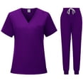 thumbnail image 1 of Bzhegqhd Women's Medical Scrub Set V-Neck Short Sleeve Top with Side Vents and Drawstring Elastic Waist Pants Clinic Hospital Nurse Uniform Workwear for Caregiver Doctor, 1 of 5
