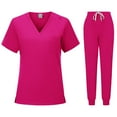 thumbnail image 1 of Bzhegqhd Women's Medical Scrub Set V-Neck Short Sleeve Top with Side Vents and Drawstring Elastic Waist Pants Clinic Hospital Nurse Uniform Workwear for Caregiver Doctor, 1 of 5
