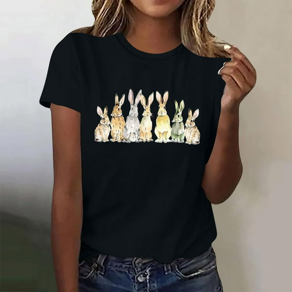 Bzhegqhd Women's New Round Neck Short Sleeve Easter Casual Top T-shirt