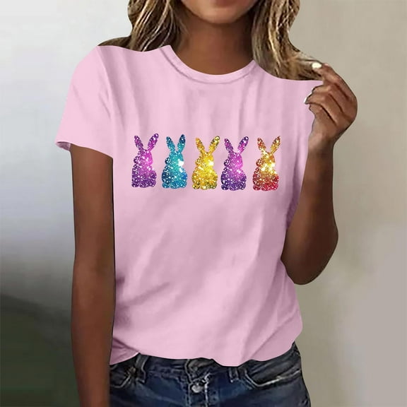 Bzhegqhd Women's New Round Neck Short Sleeve Easter Casual Top T-shirt