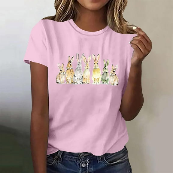 Bzhegqhd Women's New Round Neck Short Sleeve Easter Casual Top T-shirt