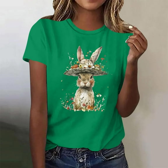 Bzhegqhd Women's New Round Neck Short Sleeve Easter Casual Top T-shirt