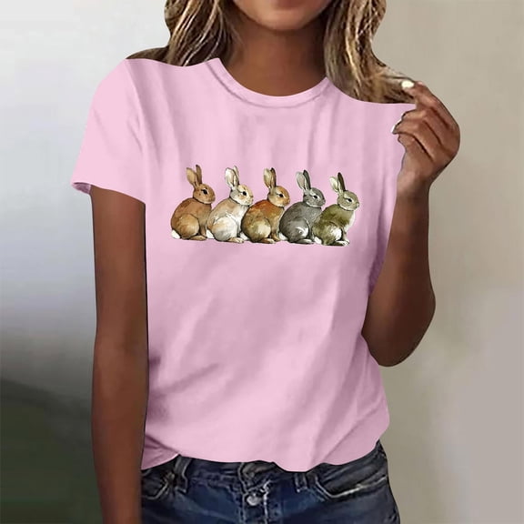 Bzhegqhd Women's New Round Neck Short Sleeve Easter Casual Top T-shirt