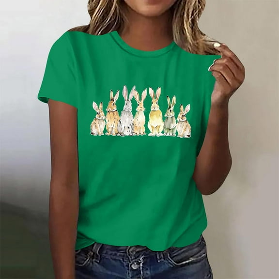 Bzhegqhd Women's New Round Neck Short Sleeve Easter Casual Top T-shirt