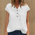 thumbnail image 1 of Bzhegqhd Women's New Solid Color Cotton and Linen Shirt Casual V-neck Button Short Sleeved Shirt, 1 of 6
