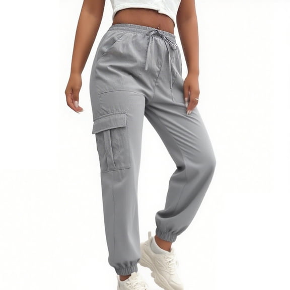 Bzhegqhd Women's Quick Dry Jogger Pants Solid Color Summer Trail Running Pants Lightweight Hiking Trousers Elastic Waist Cargo Pockets Convertible Outdoor Climbing Travel Bottoms