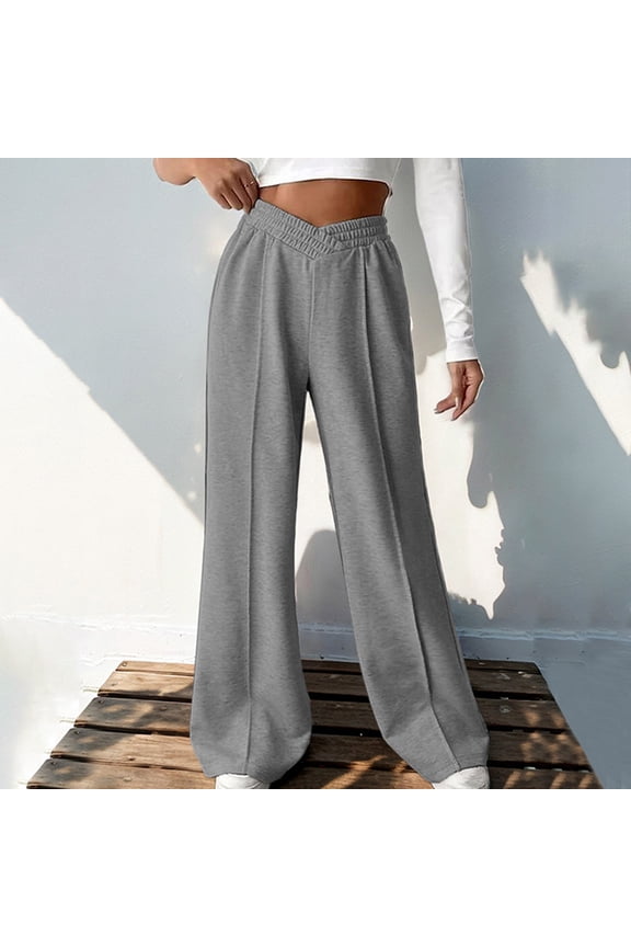 Women's Solid Color Comfortable Casual Elastic V High Waist Patchwork Loose Wide Leg Pants