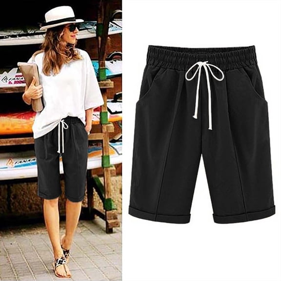 Bzhegqhd Women's Solid Color Fashionable Temperament Five Part Pants and Shorts