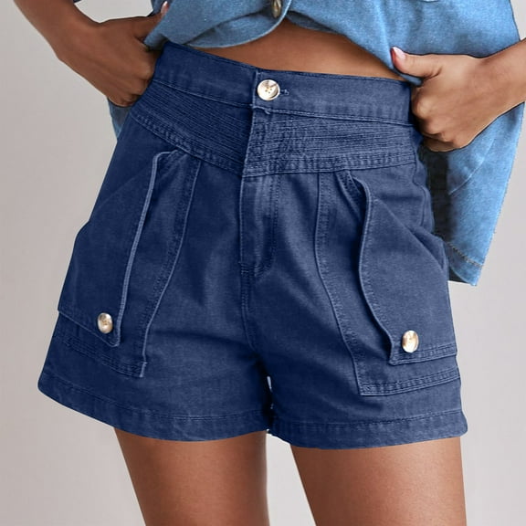 Bzhegqhd Women's Solid Color Retro Casual Loose Pocket Shorts