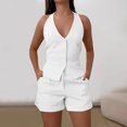 thumbnail image 1 of Bzhegqhd Women's Solid Color Sleeveless Casual Suit Women's Sleeveless V-neck Top/Shirt Set, 1 of 8