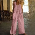 thumbnail image 1 of Bzhegqhd Women’s Solid Summer Cotton and Linen Button with Pocket Comfortable Plain Sleeveless Casual Wide Leg Jumpsuit Romper Jumpsuit, 1 of 5