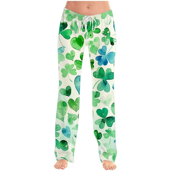 Bzhegqhd Women's St. Patrick's Day Print Comfortable Casual Drawstring Pants