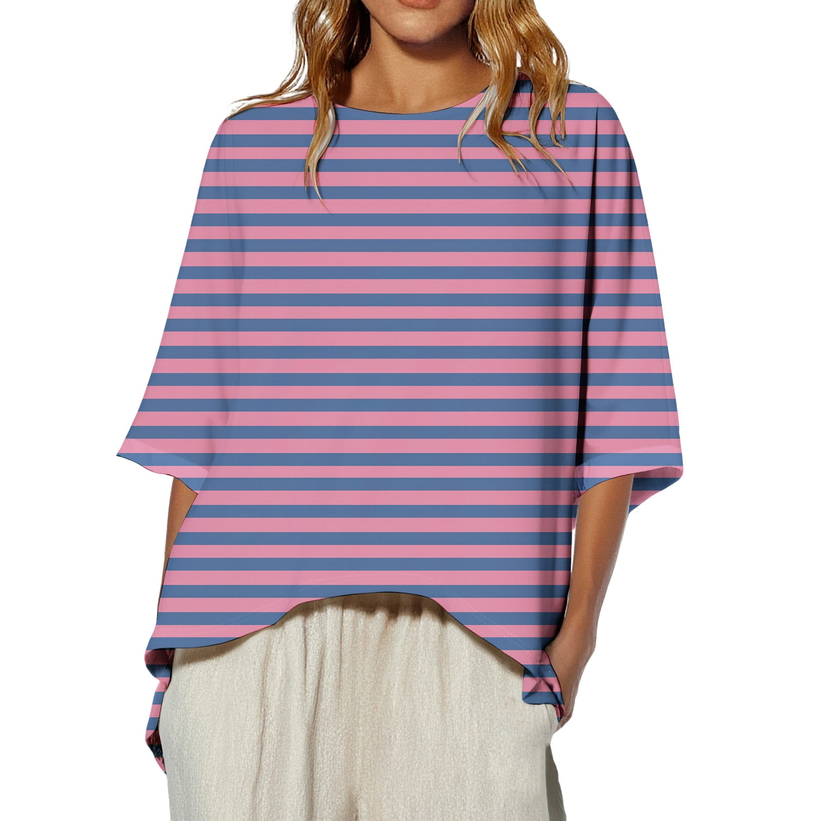Women's Brown Striped Batwing Sleeve Regular Top