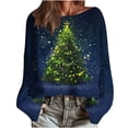 thumbnail image 1 of Bzhegqhd Women's Sweatshirts Christmas Printed Knit Sweater Long Sleeve Round Neck Pullover Boho Style Blouse Loose Fit Casual Top Fall Winter 2025 Fashion Gift, 1 of 5