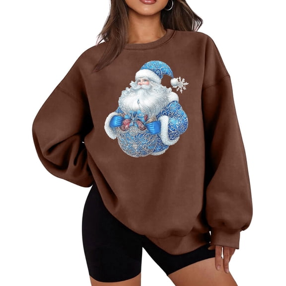 Bzhegqhd Women's Sweatshirts Cozy Christmas Print Crewneck Pullover Long Sleeve Top Lightweight Plush Loose Casual Fit Holiday theme Graphic Fall Fashion Layering Blouse