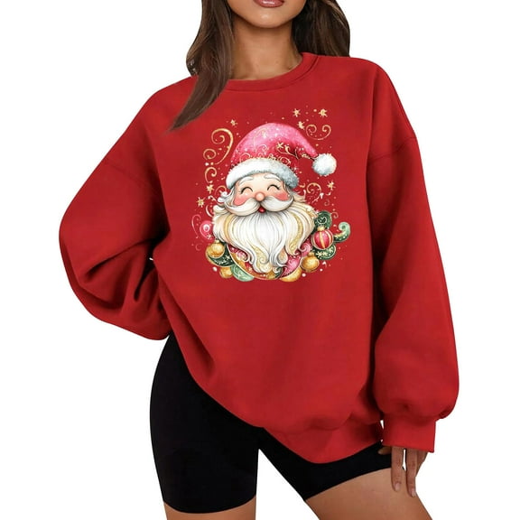 Bzhegqhd Women's Sweatshirts Cozy Christmas Print Crewneck Pullover Long Sleeve Top Lightweight Plush Loose Casual Fit Holiday theme Graphic Fall Fashion Layering Blouse