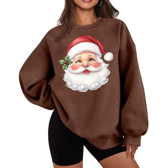 Bzhegqhd Women's Sweatshirts Cozy Christmas Print Crewneck Pullover Long Sleeve Top Lightweight Plush Loose Casual Fit Holiday theme Graphic Fall Fashion Layering Blouse