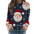 thumbnail image 1 of Bzhegqhd Women's T-shirts Christmas Print Sweatshirts Long Sleeve Round Neck Pullover Top No Hood Loose Fit Casual Fashion Blouse Plush Soft Fleece Fall Winter Tee, 1 of 8