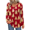 thumbnail image 1 of Bzhegqhd Women's Tees Abstract Print Ruffled Button Detail T-Shirt Long Sleeve Round Neck Pullover Blouse Loose Fit Bohemian Style Top Casual Chic Wear, 1 of 5