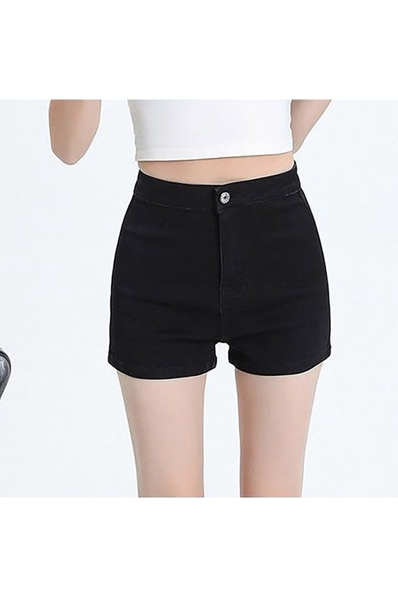 Women's solid color spring summer straight stretch denim shorts women's dance hip wrap versatile leg show long shorts