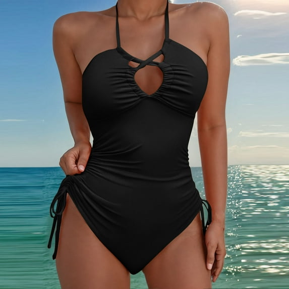 Bzhegqhd Womens Bathing Suits Tummy Control,Women Solid Color Sexy Backless Strap Bikini Swimsuit