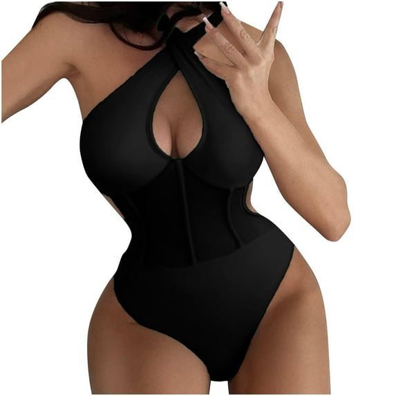 Bzhegqhd Womens Bathing Suits Tummy Control,Women's Solid Color Sexy Bikini Jumpsuit Swimsuit with Mesh Mesh Patchwork Swimsuit