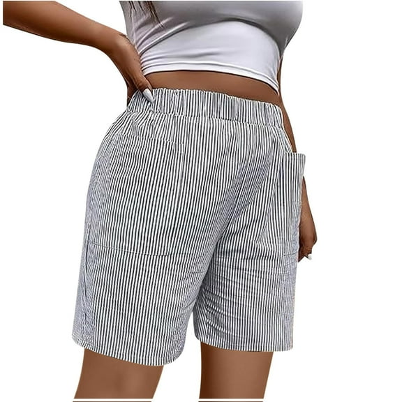 Bzhegqhd Womens Casual Versatile High Waisted Striped Digital Straight Shorts with Pockets