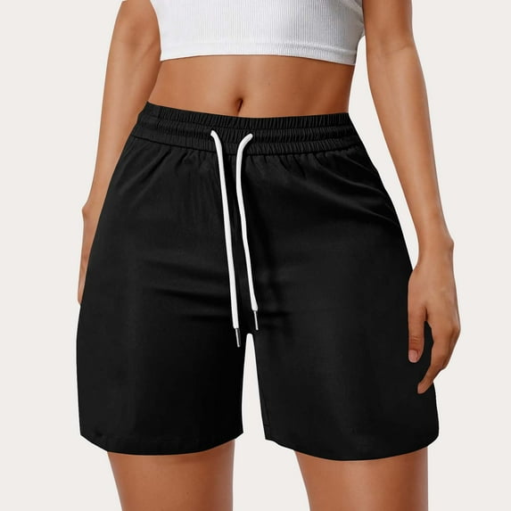 Bzhegqhd Womens Drawstring Shorts Clearance,Women's Fashion Solid Color Shorts with Elastic Waistband Side Pockets for Casual Wear
