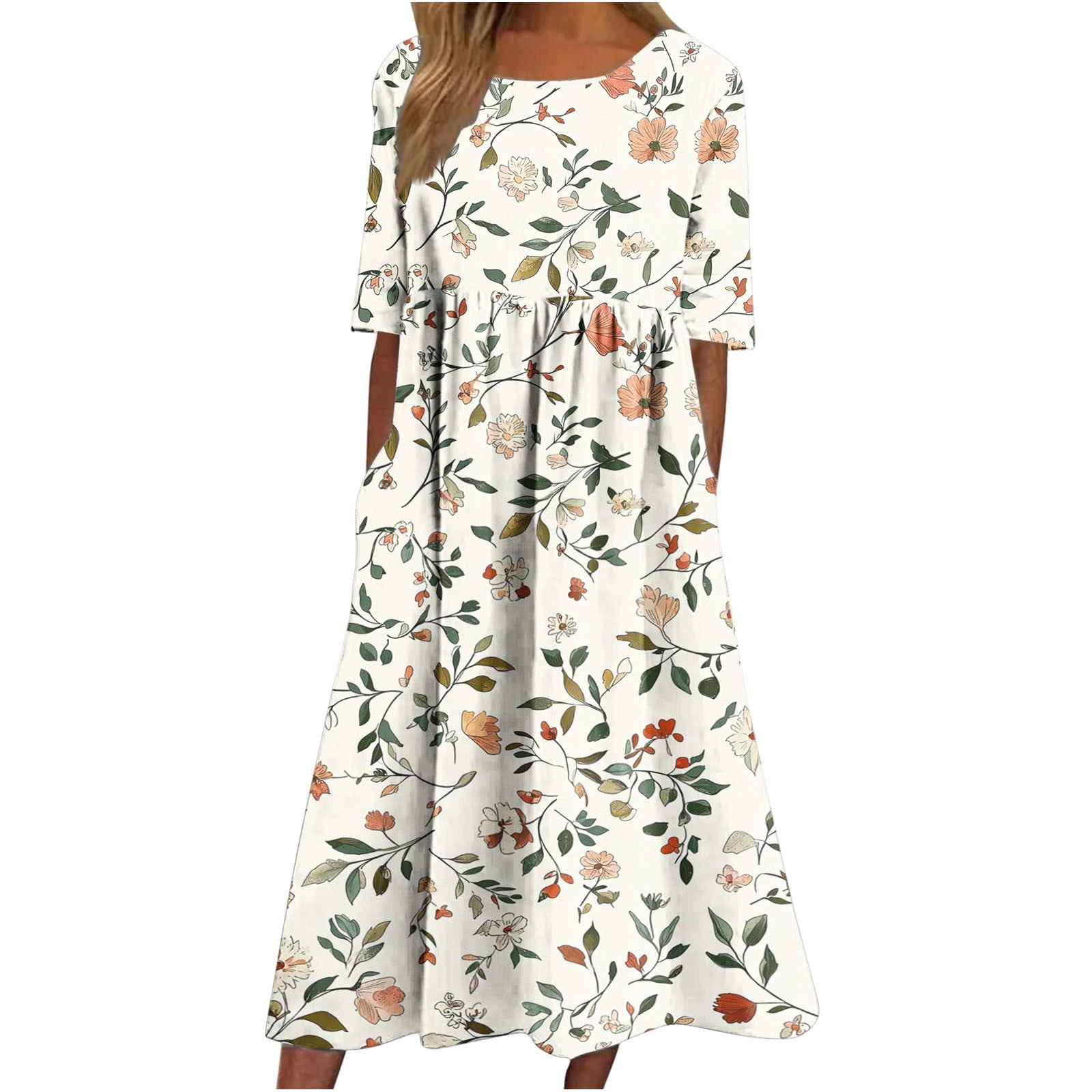 Decorative Button Round Neck Short Sleeve Sweater Dress main image 1