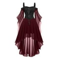 thumbnail image 1 of Bzhegqhd Womens Halloween Mesh Dresses Cold Shoulder off the Shoulder Gown with Spaghetti Straps Sheer Lace Up Back Gothic Vampire Witch Maxi Costume Dress, 1 of 3