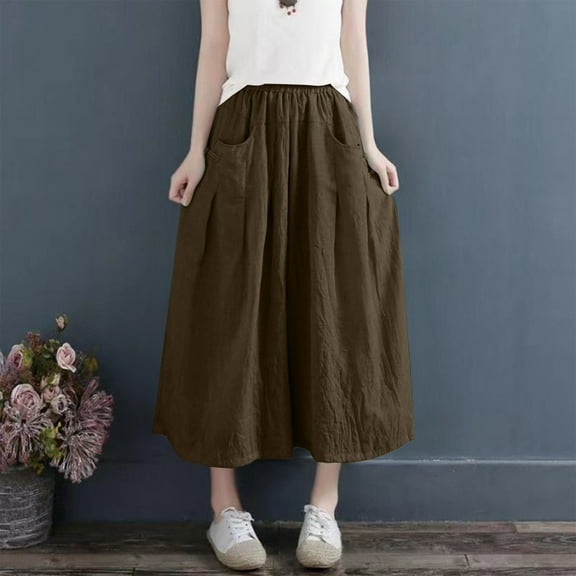 Bzhegqhd Womens Plus Size High Waist Casual Pleated Skirt