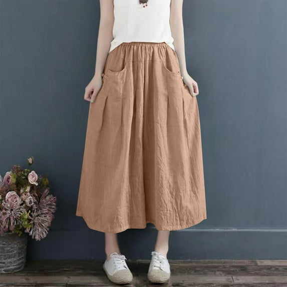 Bzhegqhd Womens Plus Size High Waist Casual Pleated Skirt