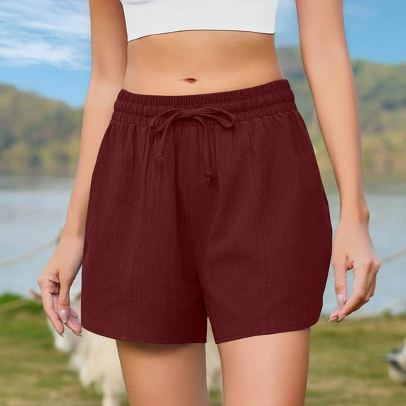Bzhegqhd Womens Running Shorts with Pockets,Women Fashion Casual Solid Color Cotton Summer Beach Shorts