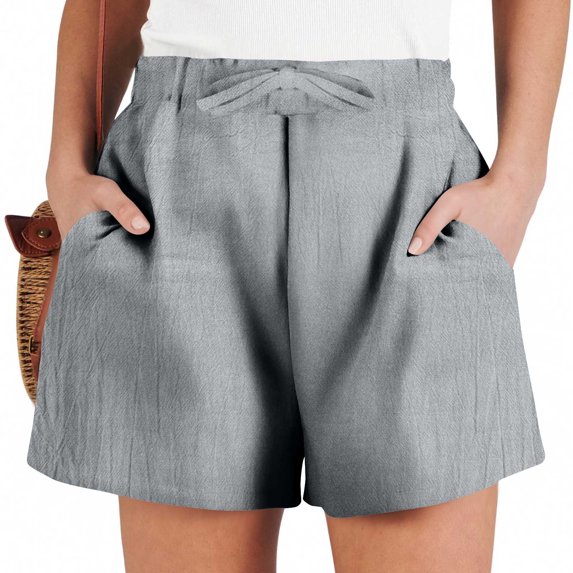 Bzhegqhd Womens Solid Color Fashion Comfy Drawstring Casual Elastic Waist Pocket Loose Shorts Pants