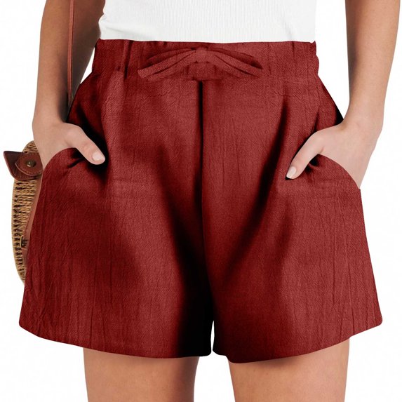 Bzhegqhd Womens Solid Color Fashion Comfy Drawstring Casual Elastic Waist Pocket Loose Shorts Pants