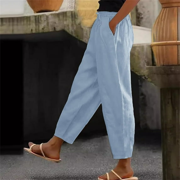 Bzhegqhd Womens Summer Fashion Solid Casual Elastic Waist Long Wide Leg Pants
