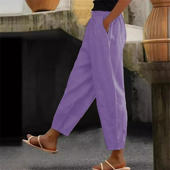 Bzhegqhd Womens Summer Fashion Solid Casual Elastic Waist Long Wide Leg Pants