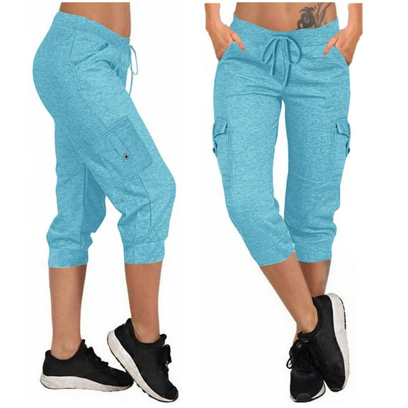 Bzhegqhd Womens Yoga Capri Pants Casual Solid Color Loose Pant Soft Drawstring Elastic Waist Trousers with Pockets Workout Athletic Yoga Pants for Outdoor and Everyday Wear Clothing