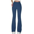 thumbnail image 1 of Bzhegqhd Yoga Pants for Women Solid Color Ribbed Texture Brushed Lining Mid Rise Flared Leggings Moisture Wicking Gym to Street Casual Pockets Tummy Control Workout Trousers, 1 of 7