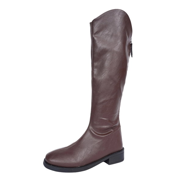 C-046 Brown Womens On Knee High Boots Low Heel Back Zip Plus Size Comfortable Long Boots For Women
