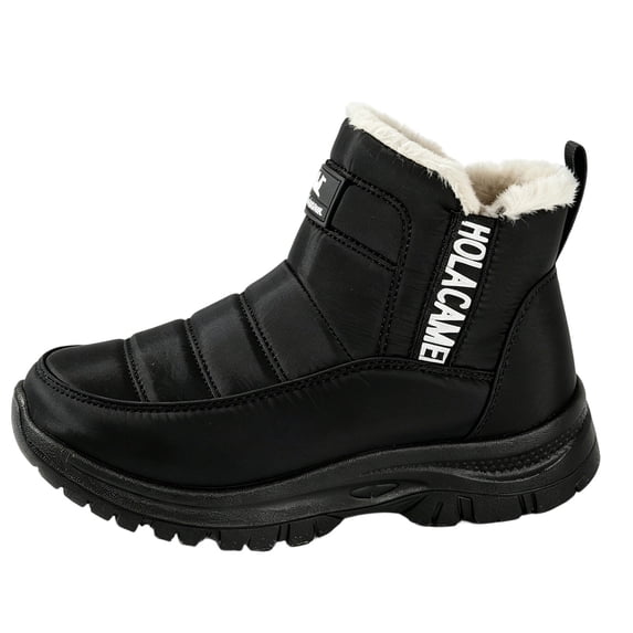 C-079 Black Ladies Round Toe Snow Boots Warm Fleece Lined Soft Sole Thickened Winter Womens Casual High Top