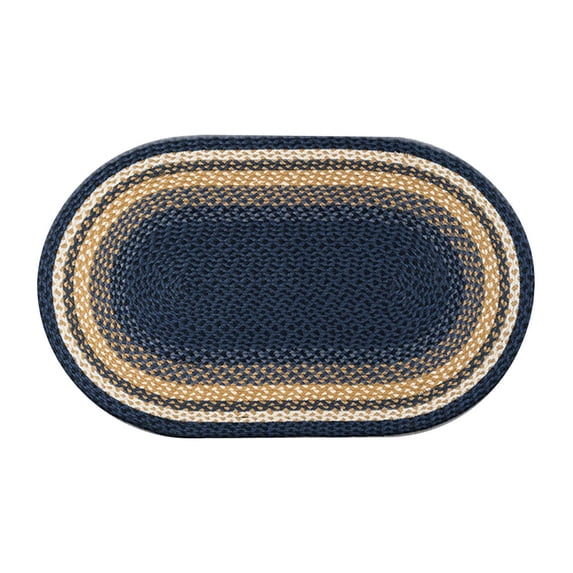 C-079 Light & Dark Blue, Mustard Braided Rug, Oval 27" x 45"