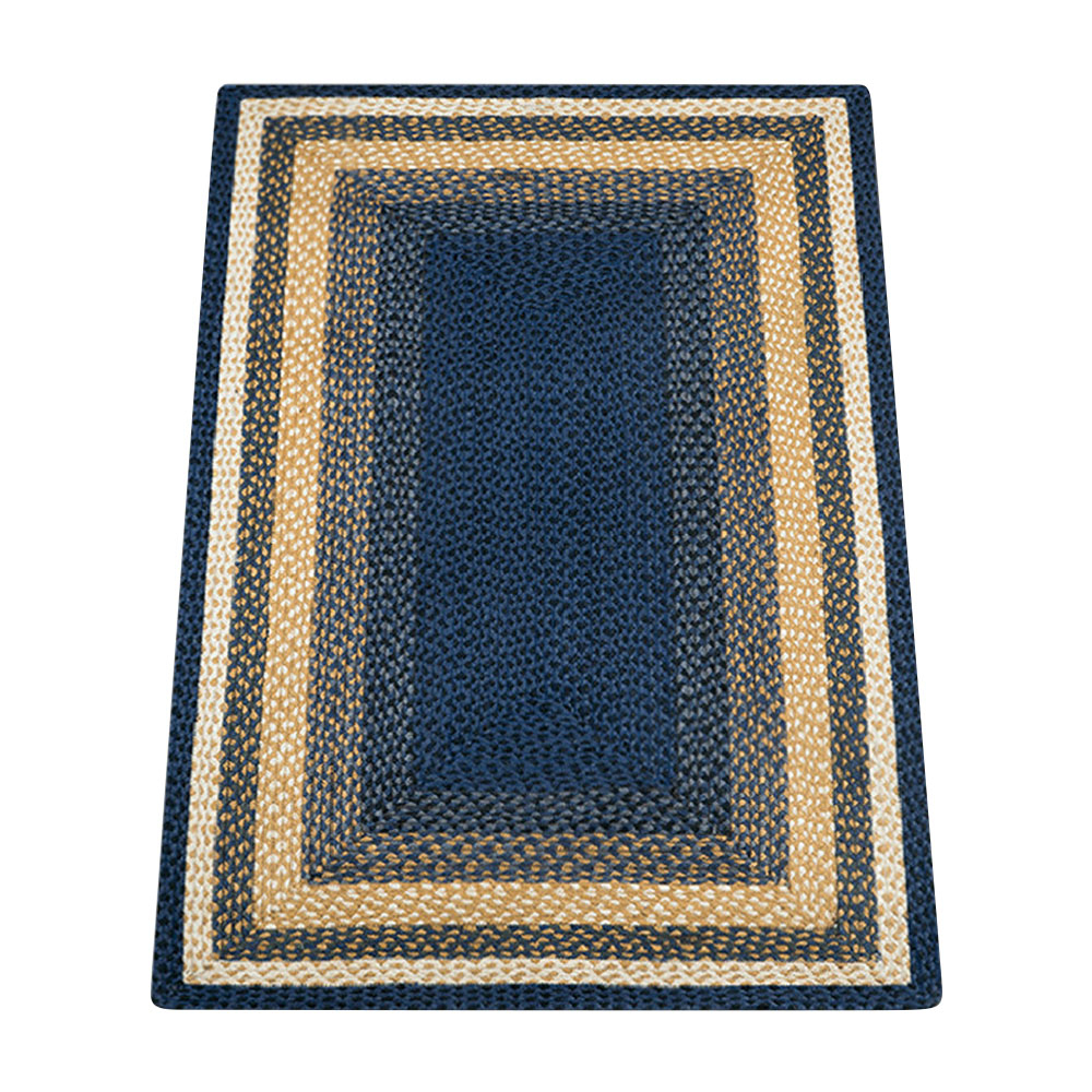 C-079 Light & Dark Blue, Mustard Braided Rug , Rectangle 3' x 5 ...