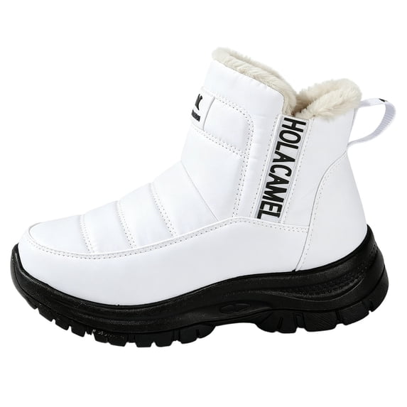 C-079 White Womens Soft Sole Round Toe Thickened Snow Boots Warm Fleece Lined Winter Casual Ladies High Top